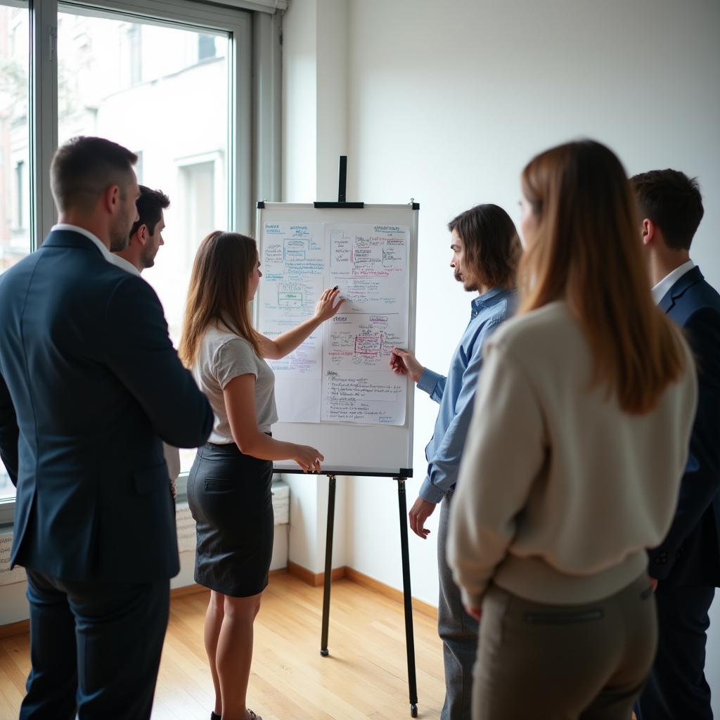 Gruppo di professionisti che analizzano dati durante un workshop formativo
